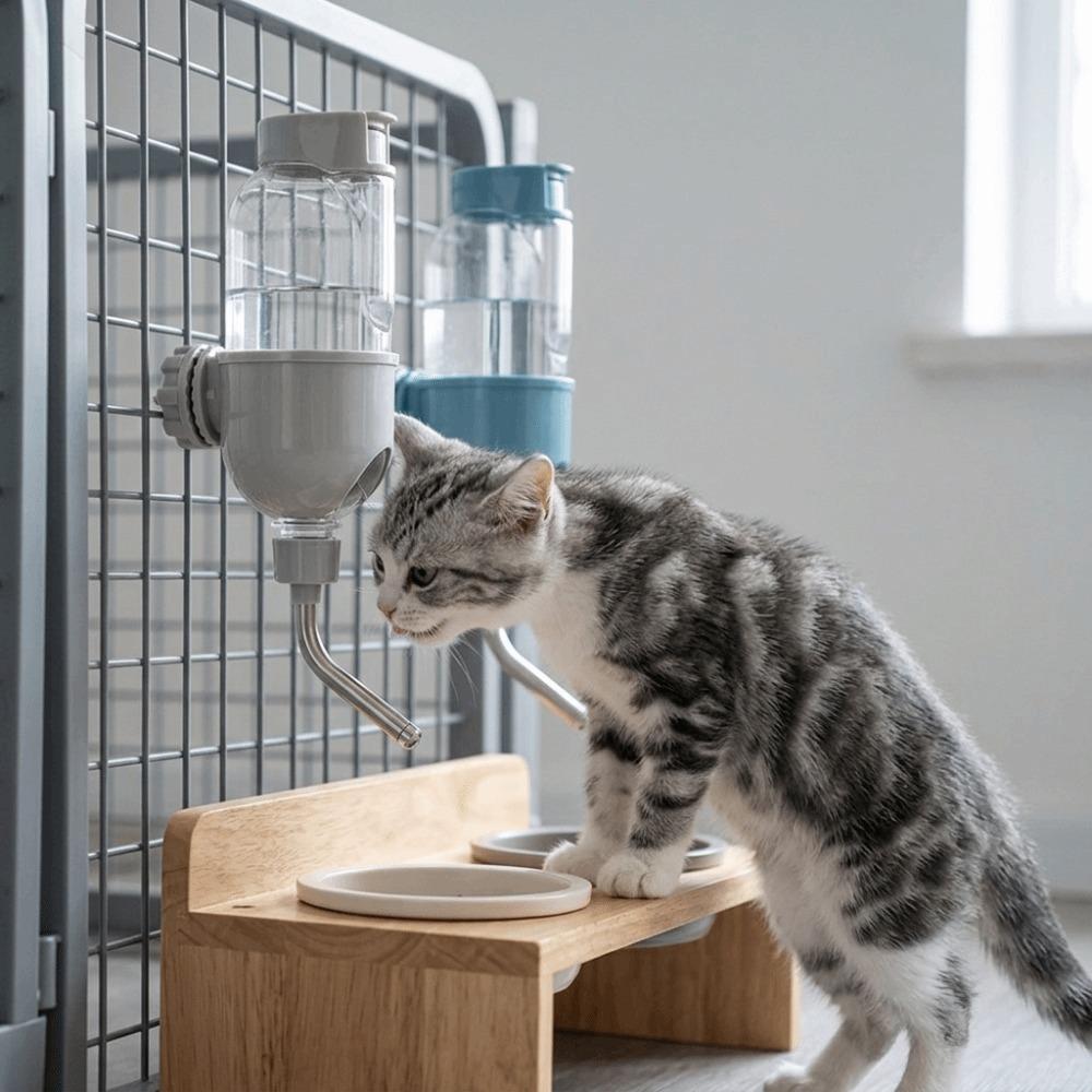 Suction Cup Attached Pet Water Feeder Double Steel Bead Steel Ball Water Bottle  Cage Daily Feeding синий