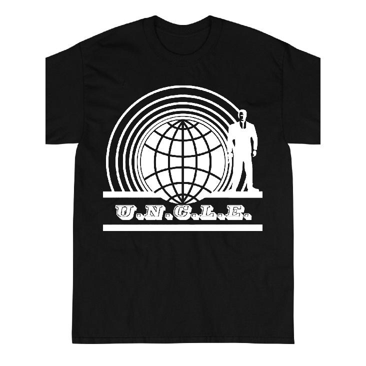 U N C L E Logo with Globe And Agent T Shirt Summer Men's T-Shirt White Black Tee Retro Spy Theme Gift for Fans Of Classic Tv Series