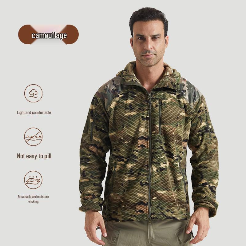 Herren Taktische Fleece Kapuzenjacke mit Stehkragen