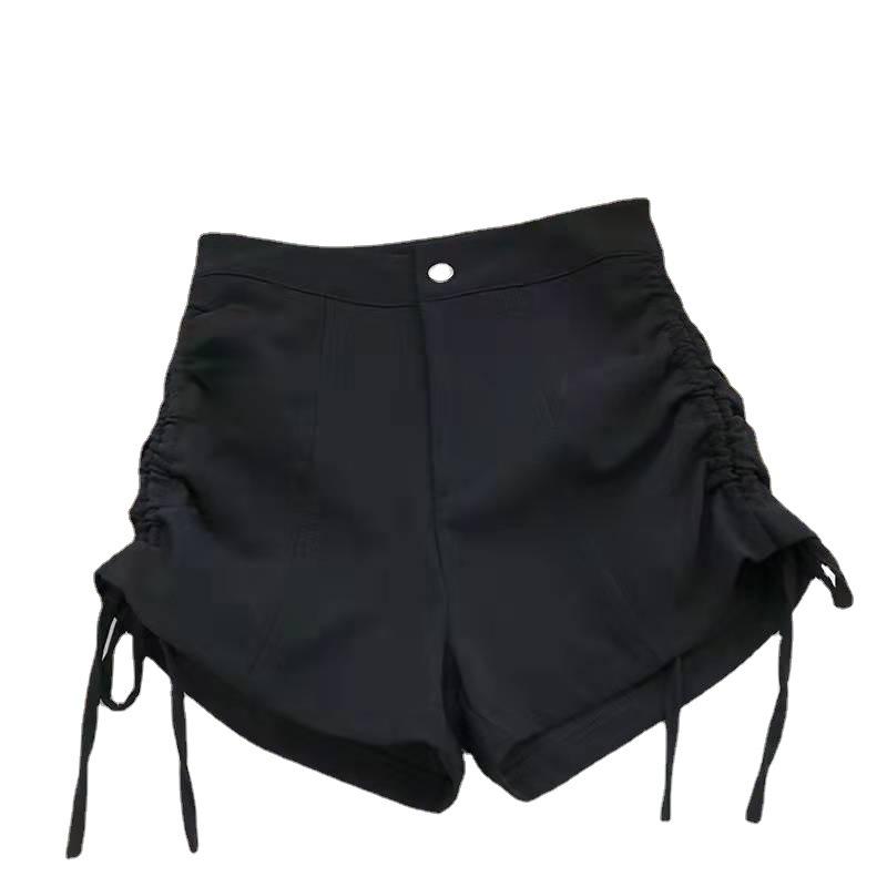 Women's High-Waist Slim A-Line Shorts with Side Laces - Korean Style, Autumn/Winter 2022