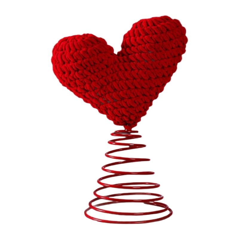 

Festival Red Heart Shape Tree Toppers Star Ornament Cotton and Metal Spring Mechanism Holiday Ornament 1