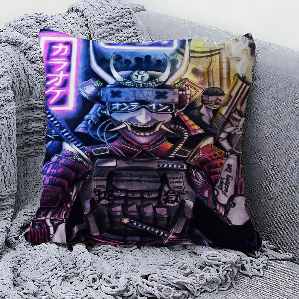 Japan Neon Punk City Samurai Pillow Cover Design Cushion Cover Decor Holiday Decorati