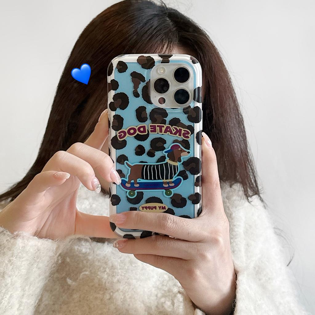 Für iPhone 15 Pro Hülle Leopardenmuster Dackel Muster TPU Stoßfest Handyhülle