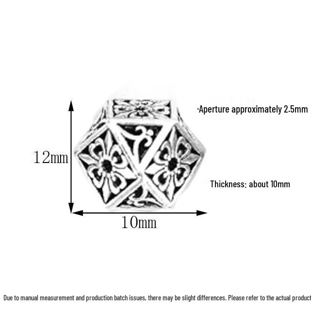 Vintage S925 Sterling Silver Polygon Spacer Beads for DIY Bracelets - Irregular Hollow Thai Design