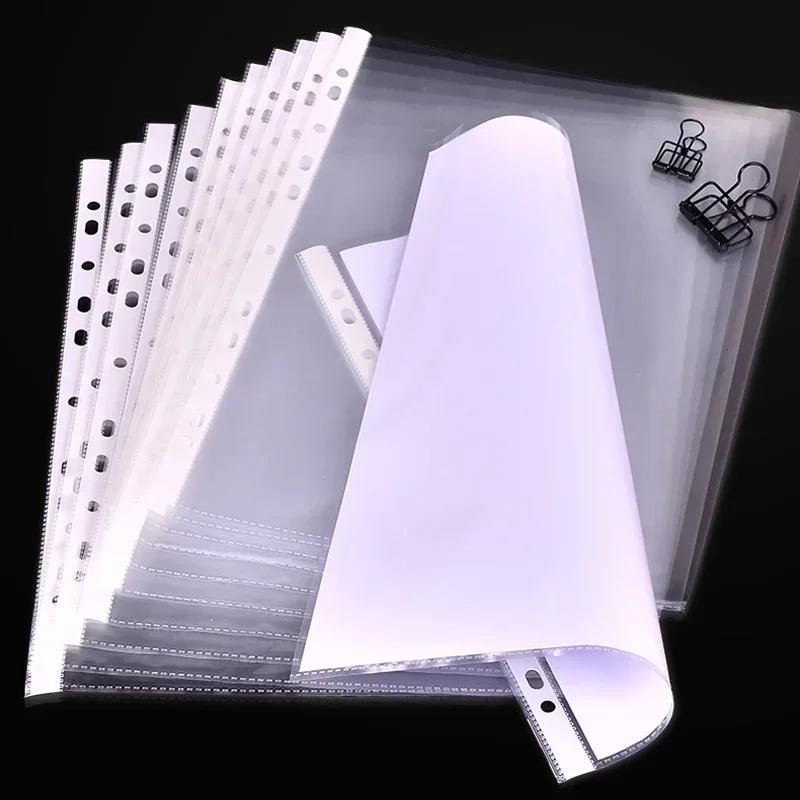 New 100Pcs A4 11 Holes Loose Leaf Plastic Punched Pockets Folders Documents Sheet Protectors Filing Transparent Folder Bag
