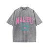 Malibu Beach Washed T-Shirt Women Letter Printing Cotton T Shirt Comfortable Crewneck Tops Casual Oversized Clothes