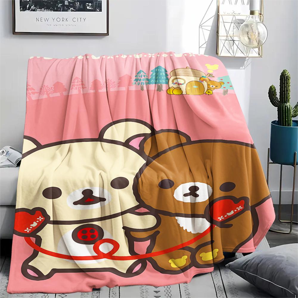 1PC Rilakkuma Print Flannel Blanket, High quality All Seasons, Home Decor, Warmth and Comfort, Perfect for Christmas Gifts