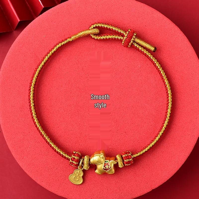 Red String Bracelet for Year of the Horse: Matte Gold-Plated Hand-Woven Accessory - Good Luck Gift
