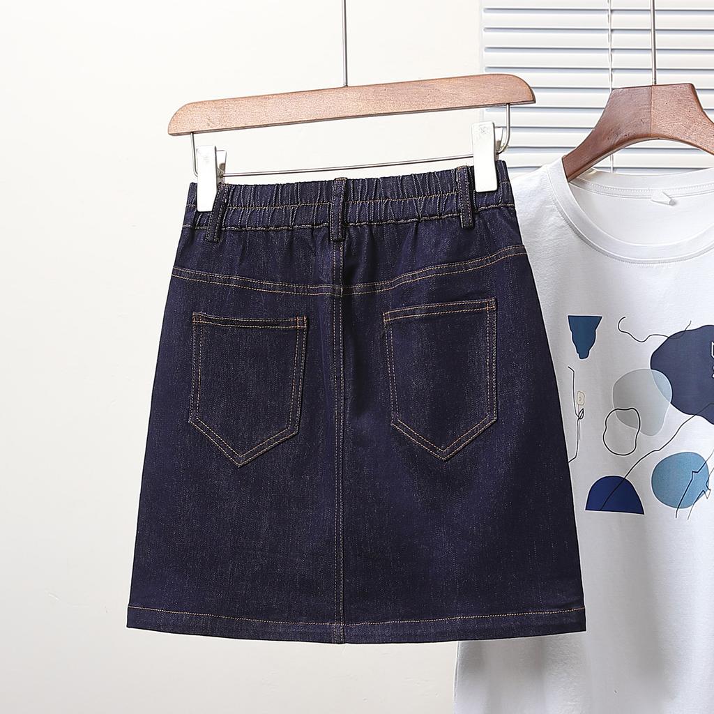 Dimanaf 2025 Plussstørrelse Sommer Denimskjørt Dame Høy midje Elastisk Casual Mote A-linje Jeansskjørt Tynn
