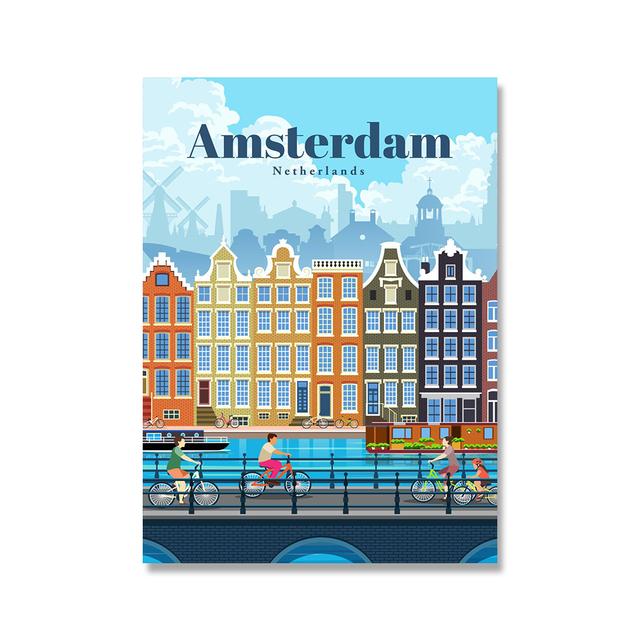 Nordic Vintage Travel Cities Poster Lisbon Paris San Francisco Sydney Landscape Art Canvas Painting Wall Pictures Home Decor