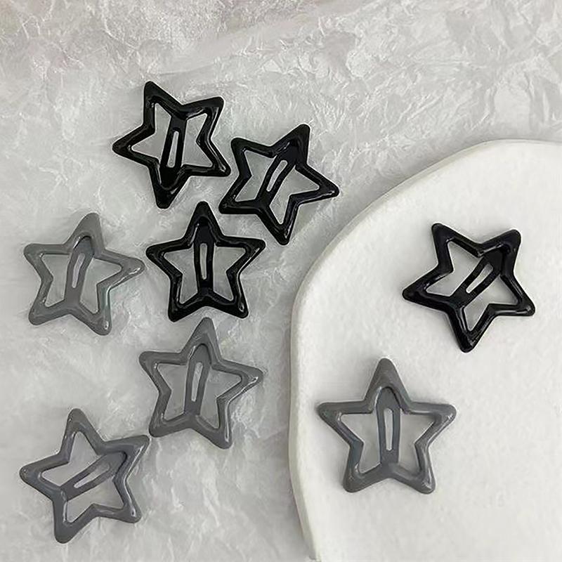 5Pcs Girls Black Gray Star Hair Pins Cool Charm Aesthetic Bb Hair Clip For Women Pentagram Harajuku Trendy Hair Accessories