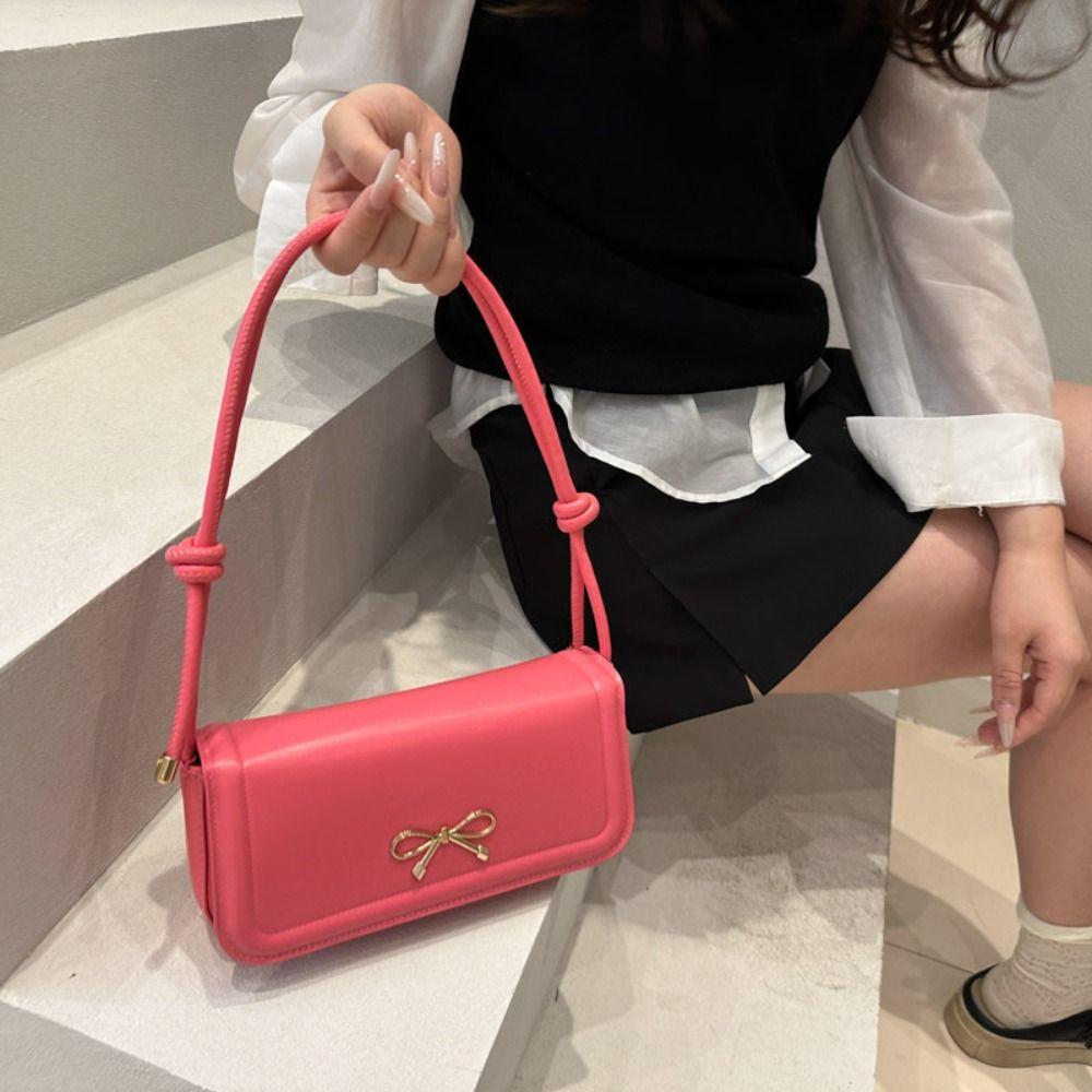 Korejská kabelka s mašlí, jednobarevná taška do podpaží, moderní dámská kabelka přes rameno s mašlí