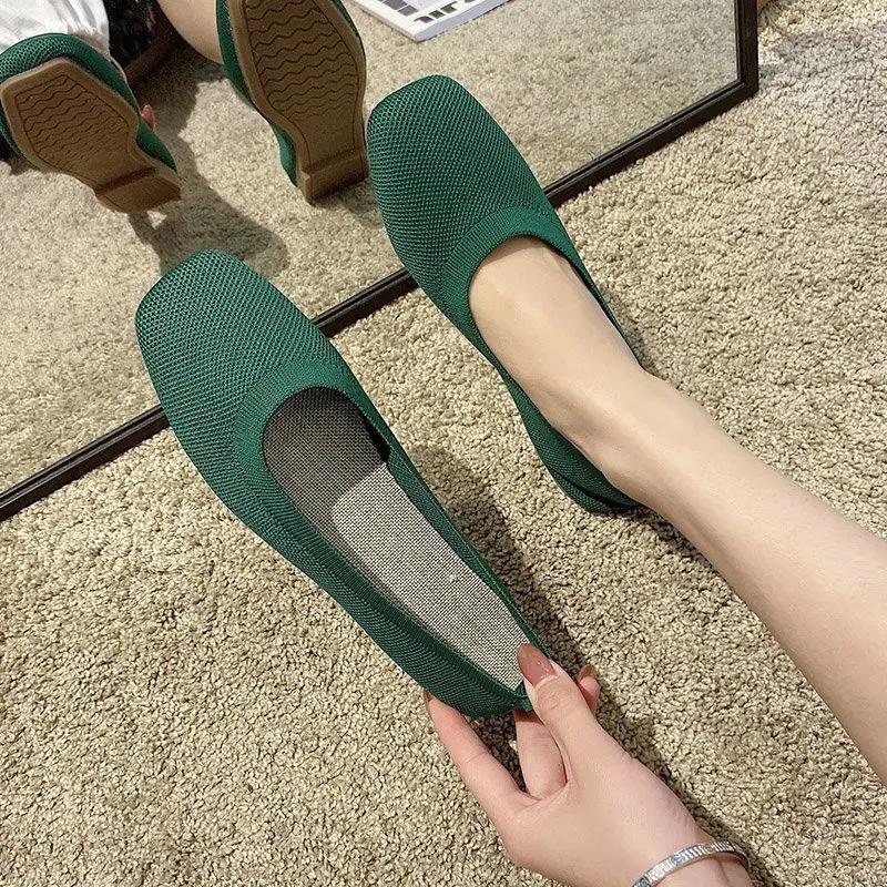 Fashion Stretch Knit Fabric Shoes Spring New Women Flat Heel Anti Skid Ballet Flats Shoes Slip On Breathable Loafer Femalehj89