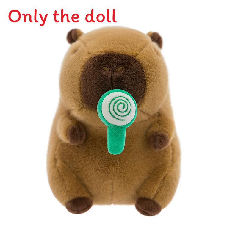 

Soft Capybara Plush Doll Toy Animal Shaped Stuffed With Drawable Lollipop 25cm зелений