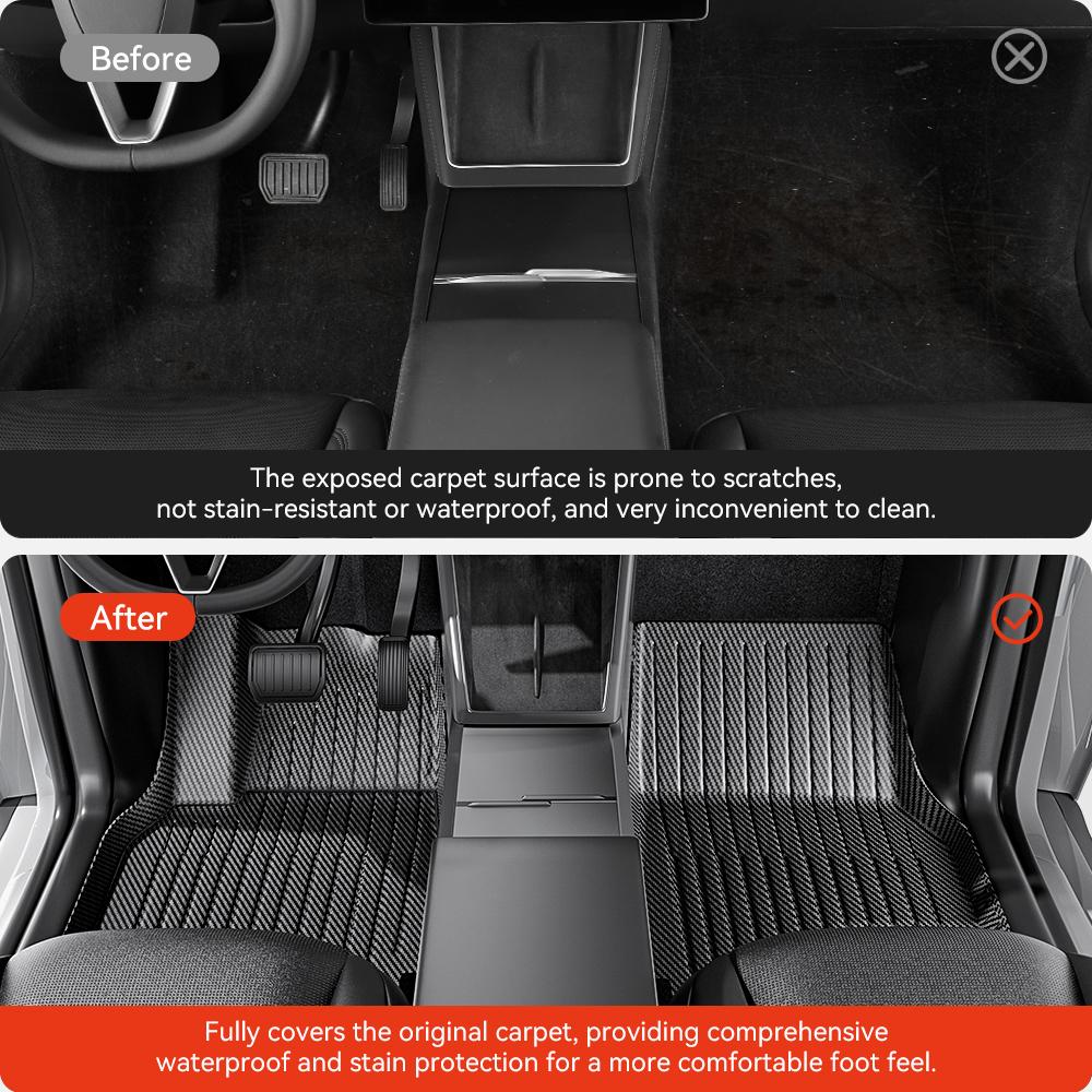 YZ For Tesla Model Y Juniper 2025 TPE Floor Mat Carbon Fiber Pattern Car Waterproof Anti-Slip Trunk Floor Liner Backrest Mats