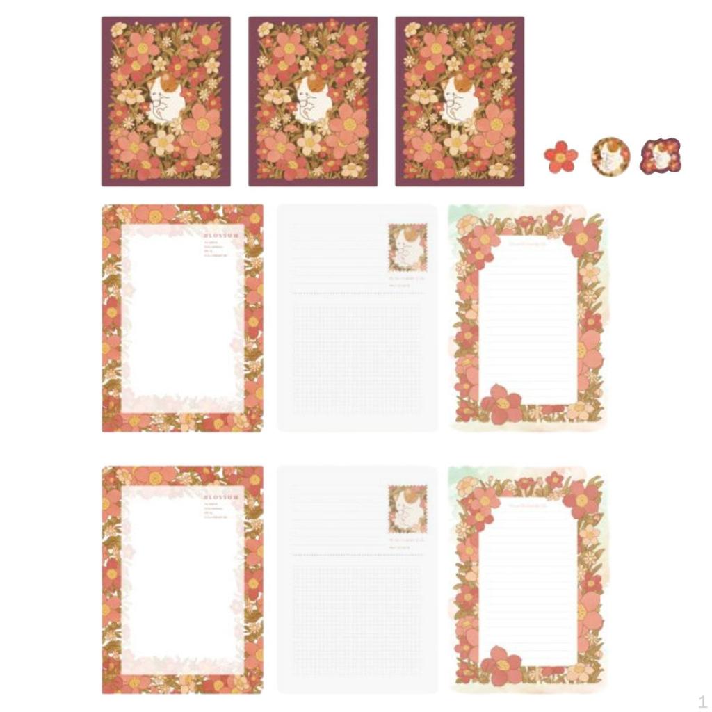 Elegant Floral Stationery Set with Lined Sheets and Matching Envelopes