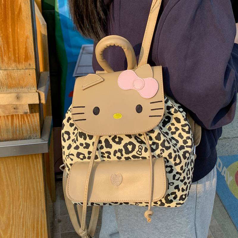 Hello Kitty Cartoon Girl Mini Backpack With Canvas Material And Butterfly Bow For Daily Casual Use