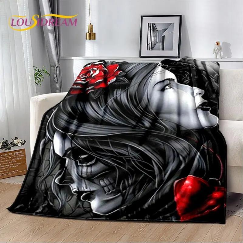 3D Gothic Horror Weiblicher Schädel Totes Mädchen Weiche Plüschdecke, Flanelldecke Überwurfdecke für Wohnzimmer Schlafzimmer Bett Sofa Picknick