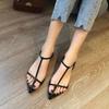 Fashion Women Flats Sandals Pointed Toe Narrow Band Design Sandals Ankle Buckle Strap Clip Toe Roman Style Casual Beach Ladies Shoes