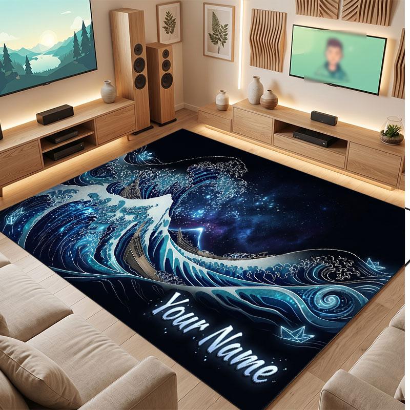 Octopus Sea Life Theme Crystal Velvet Floor Rug Personalized Custom Name Text Warm Carpet Home Decoration