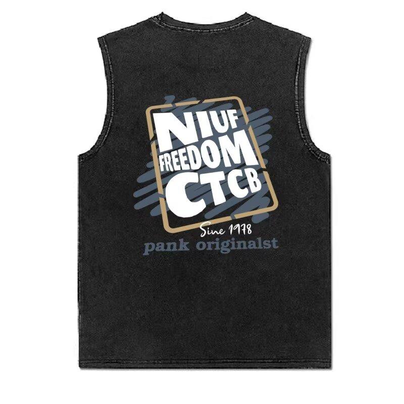 

Мужская летняя спортивная повседневная безрукавка для студентов, свободного кроя, универсальная, влагоотводящая, футболка-безрукавка в винтажном стиле с эффектом стирки 5XL серый