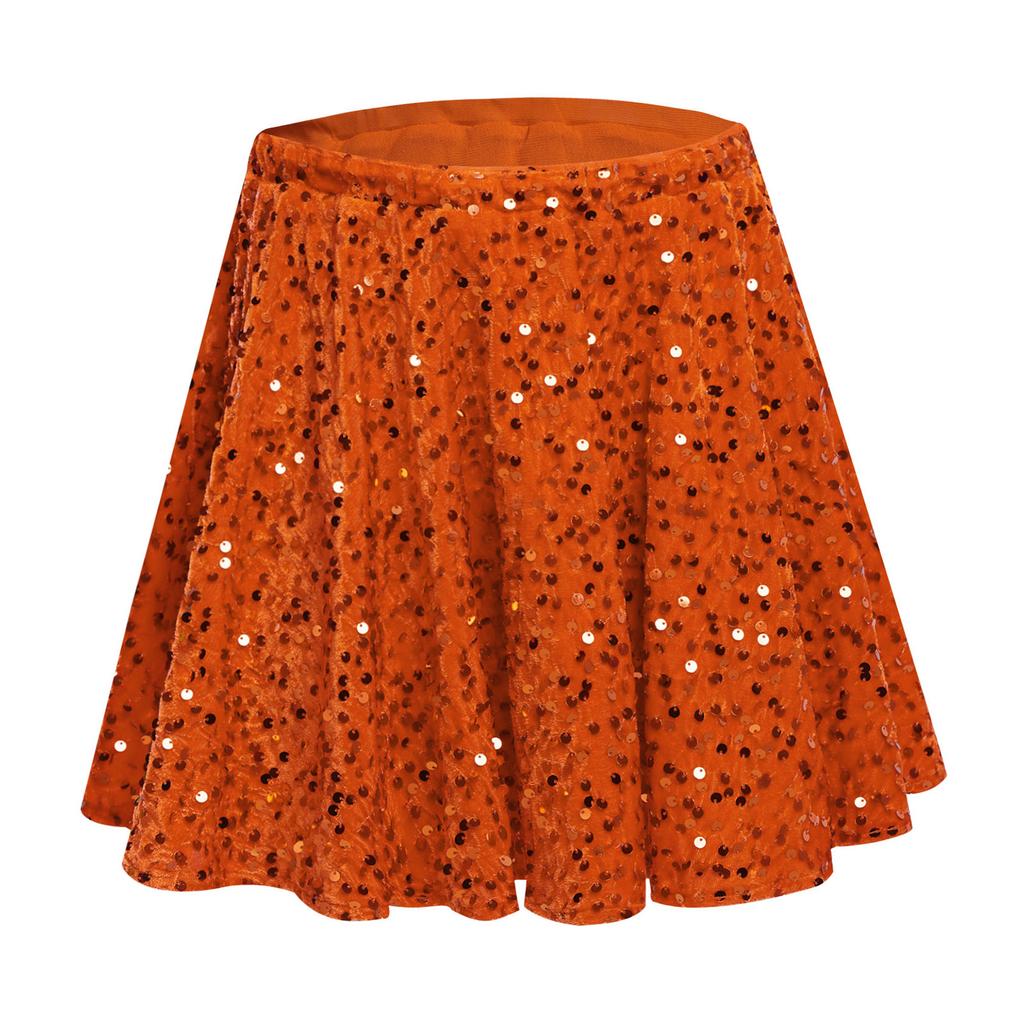 Dziewczęca aksamitna spódniczka do występów elastyczny pas falowany dół błyszczące cekiny strój na przyjęcie bożonarodzeniowe