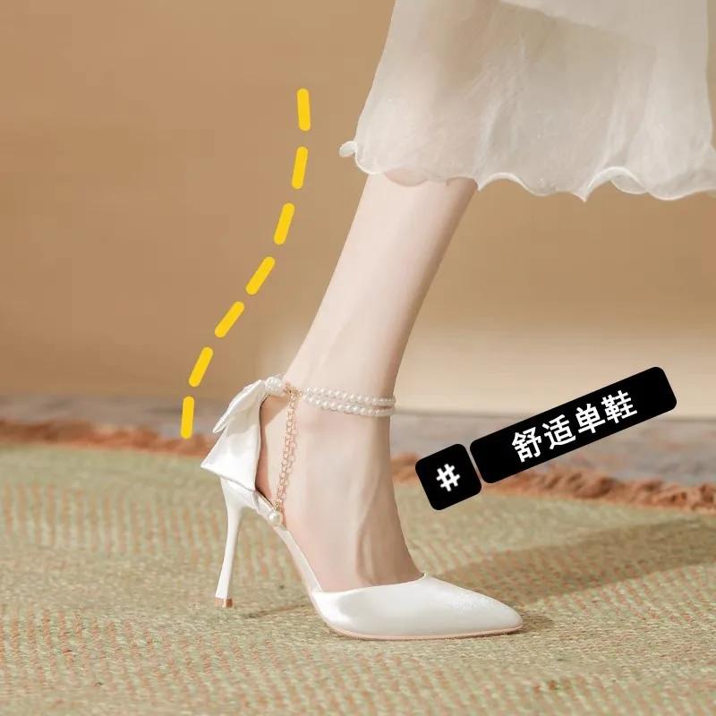 Fashion New Women Thin Heel Hollow Sandals Woman Pearl Butterfly Pointed Toe High Heels Pumps Womens Drees Shoes Wedding Shoes