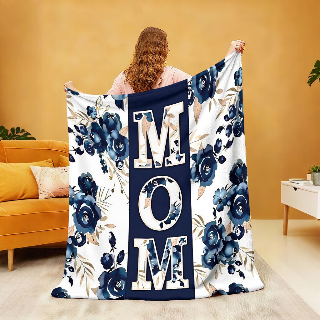 Mother's Day Flannel Blanket 230GSM I Love You Mom Floral Print Soft Cozy Throw Blanket Gift for Mom Grandma