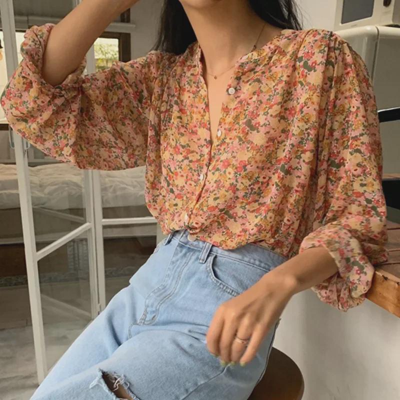 2025 Spring/Autumn Women's Floral Long-Sleeve Single-Breasted Casual Shirt