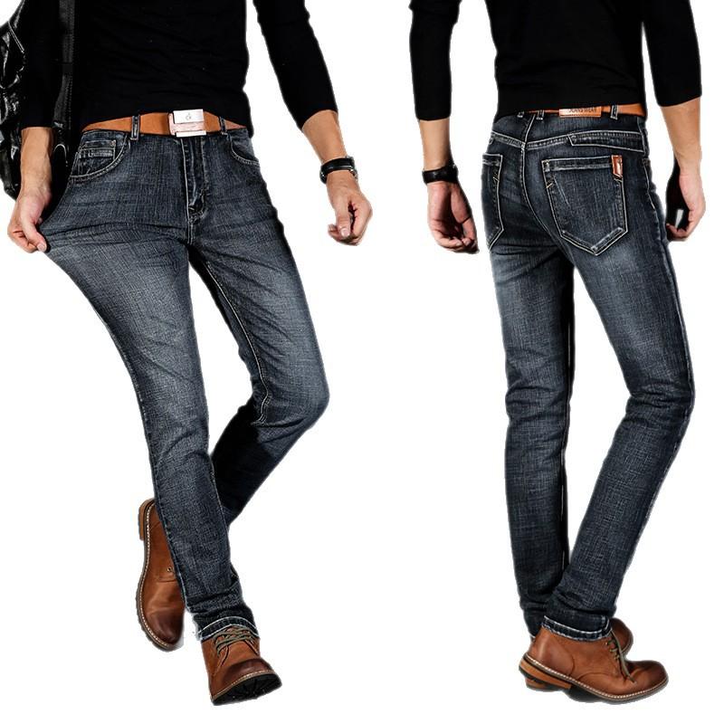 Autumn Stretch Denim Trousers for Men Straight-Leg Slim Fit Versatile Business Style Plus Size Long Trousers
