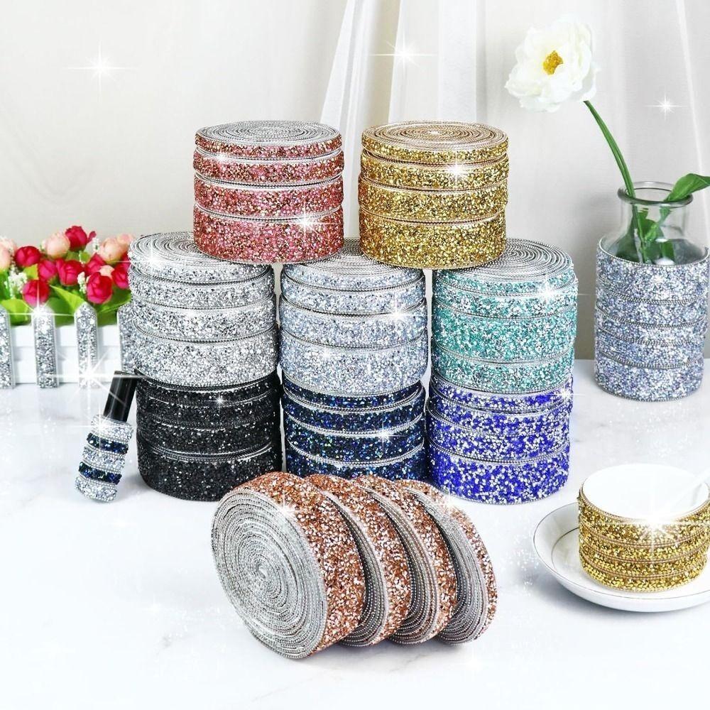 Self Adhesive Crystal Rhinestone Sticker DIY Sticker Bling Crystal Rhinestone Ribbon 1cm Width Diamond Ribbon