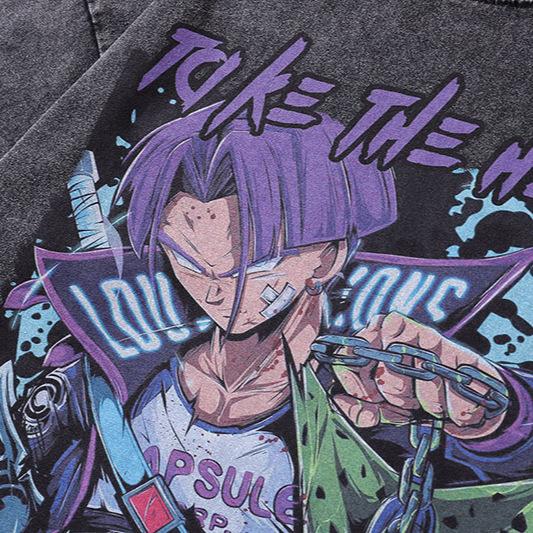 American Street Trendy Brand Retro Cartoon Heavy And Old Short-Sleeved T-Shirt Men'S Guochao Hip-Hop Half-Sleeved Tee Shirt