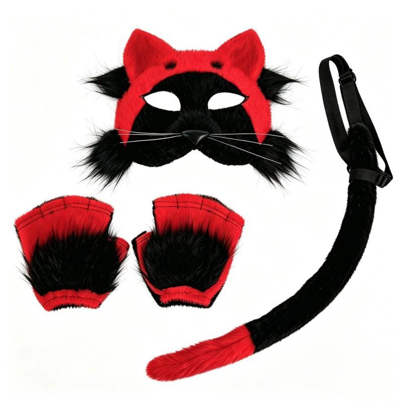 Plush Cat Face Mask Halloween Costume Party Cosplay Animal Fox Theme Accessory Set