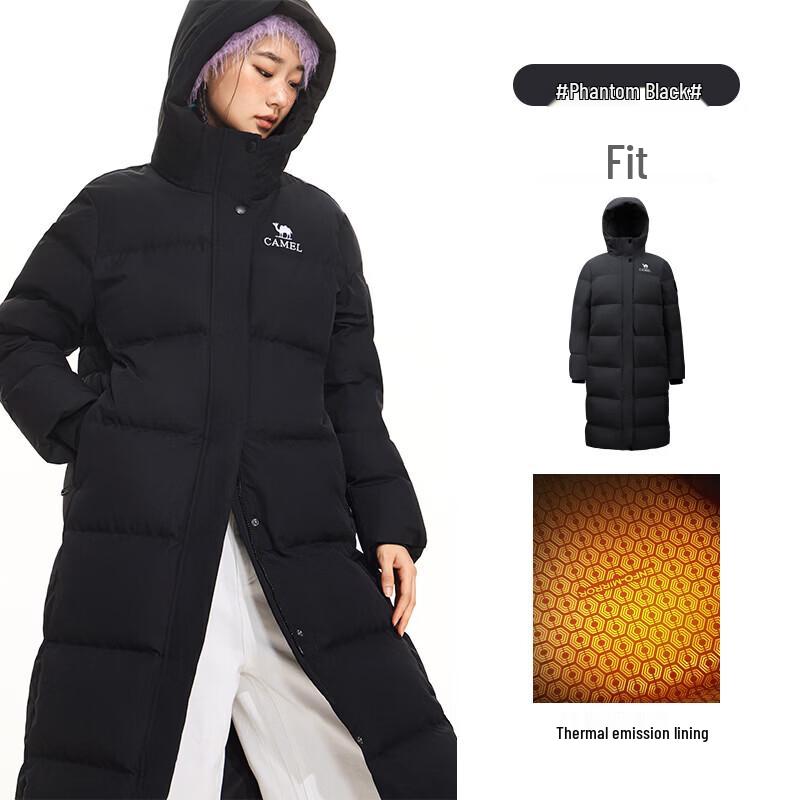 Camel Women's Long Hooded Goose Down Puffer Jacket M25CAU7047