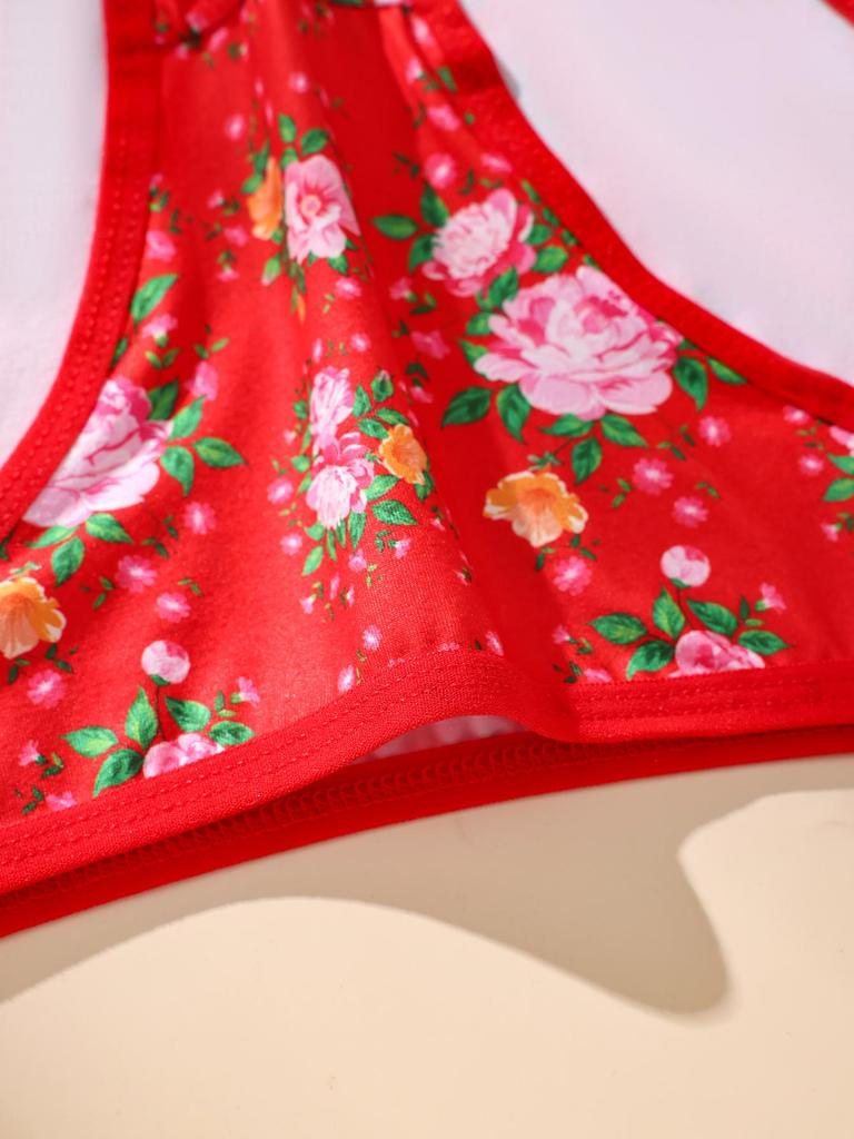 5Pcs/Set Women Cotton Panties Floral Red Underwear Low Waist Briefs Girls Panty Sexy Ladies Underpants Soft Female Lingerie S-L