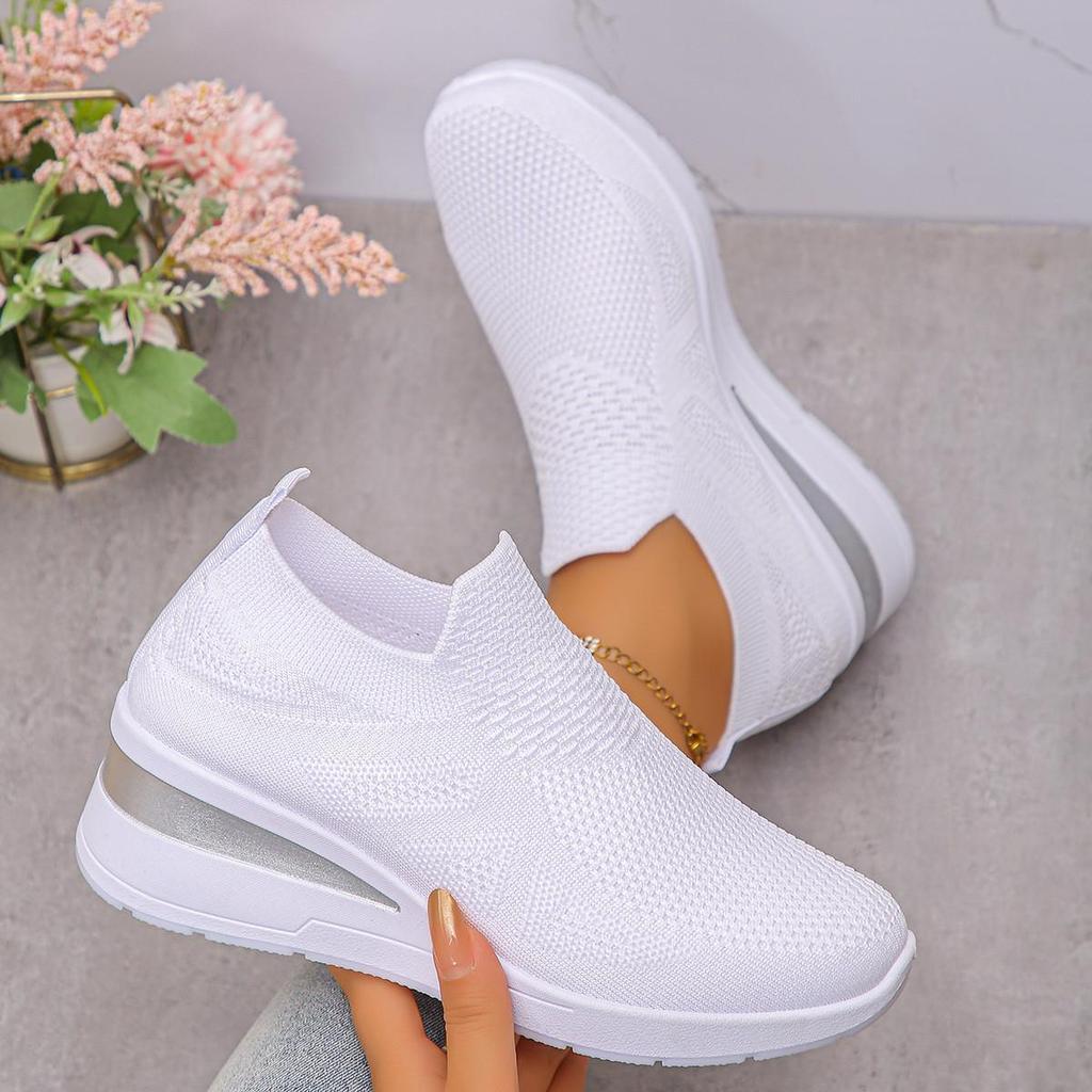 A Pair of Women'S Breathable, Stylish, Versatile Thick-Soled Wedge Sneakers for Casual Sports., Women Shoes