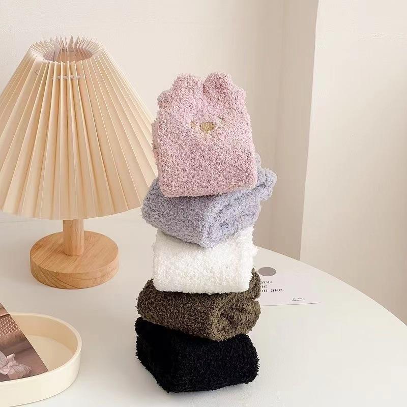10 Pairs of Ladies Autumn Winter Thickened Warm Cat PAWS Stereo Small Ears Coral Wool Home Floor Socks