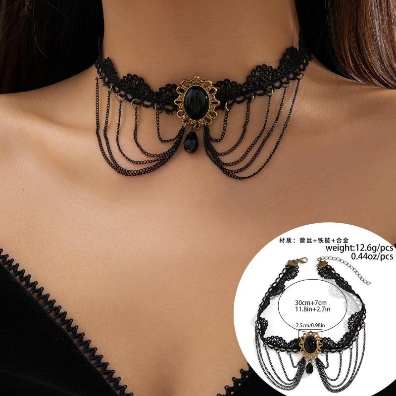 Punk Lace Choker Retro Choker Black Gothic Lolita Teardrop Tassel Necklace