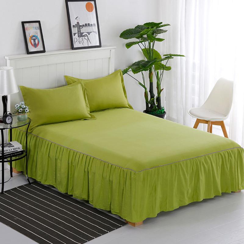 

Плиссированное хлопковое покрывало в стиле принцессы, простое однотонное мягкое утолщенное постельное белье 200*220+40cm зелёный