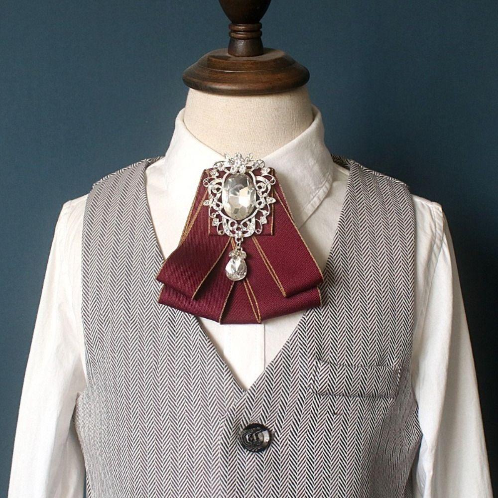 Alloy Rhinestone Bow Tie Solid Color Shirt Collar Fashion Ribbon Bow Tie  Daily