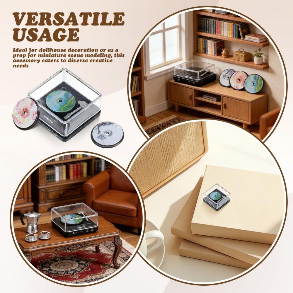 Simulation Miniature Record Player Lifelike Design Mini Disc Player Doll House Accessories