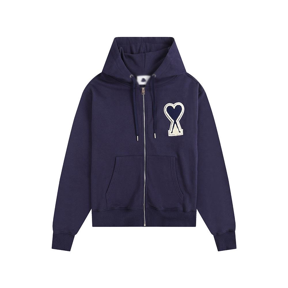 AMI CLAMS Unisex Hoodie with Embroidered Heart & Zippered Pocket - Autumn/Winter Casual Jacket