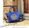 DIVA Rose Women's 2-Way Denim Tote Bag, Shoulder Bag, Small Mini Bag, Sparkling Smile Design (Light Blue)