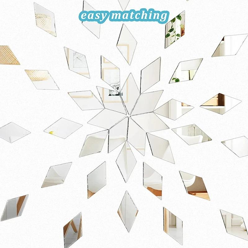 100PCS 2.5cm/0.98inch Glass Mirror Mosaic Tiles Bulk Diamond Rhombus Shape DIY Craft Handcrafted Accessory Home Wall Artwork