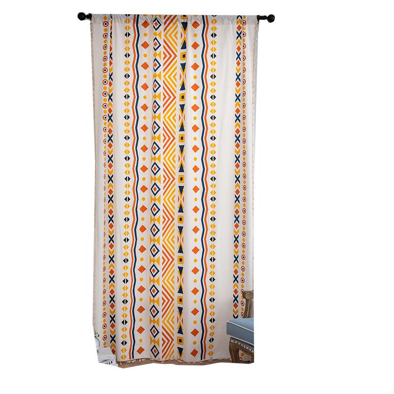 Curtains Finished Cotton And Linen Print Beige Fringed Windows Bohemian Kitchen Bay Windows