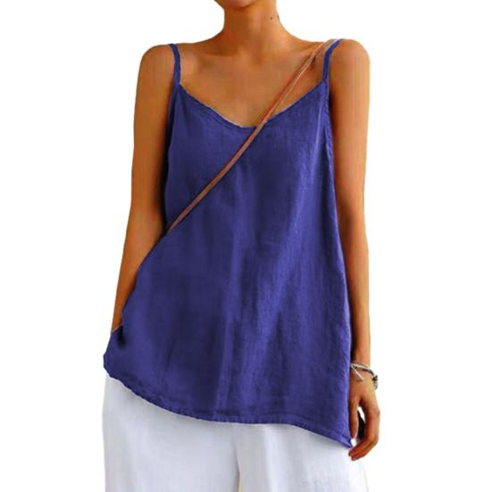 Top da Donna Scollo a V Senza Maniche Canottiere Colore Puro Vestibilità Larga Spalline Sottili Gilet Casual Estivo per Esterno