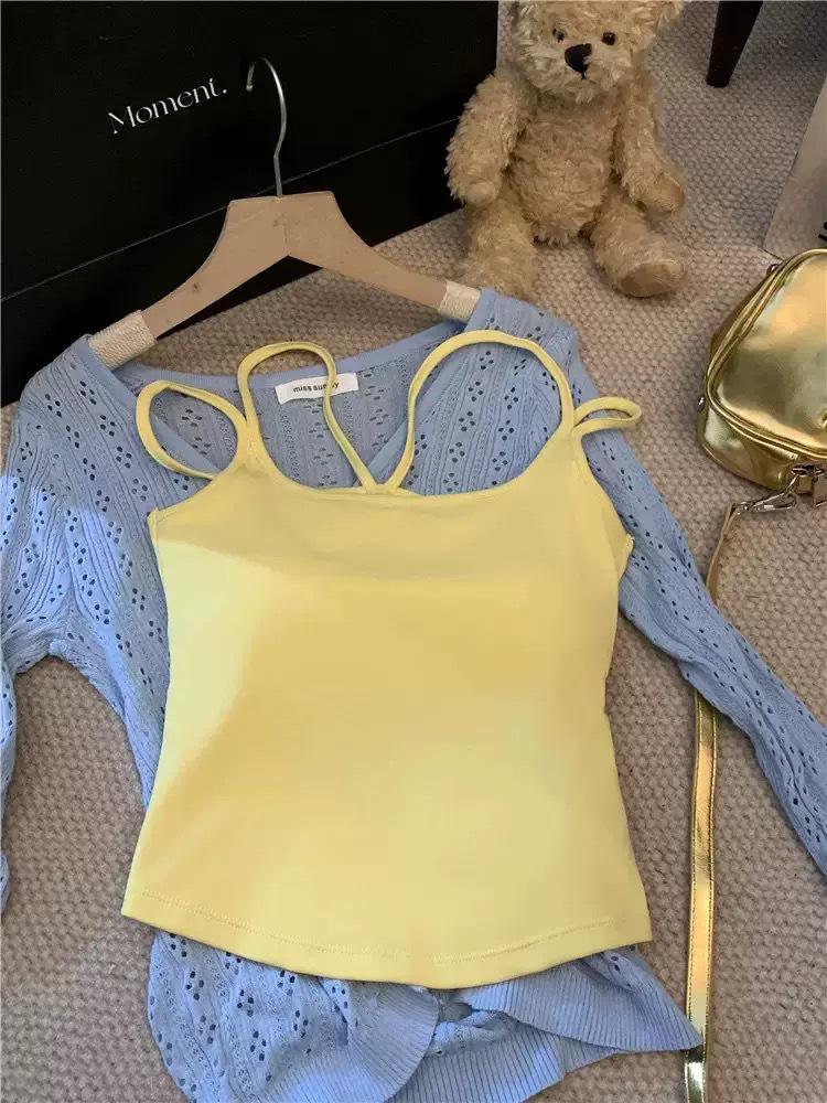 Rückenfreies Trägertop mit Doppelträgern und Brustpolstern - Damen Slim Fit Sommeroberteil