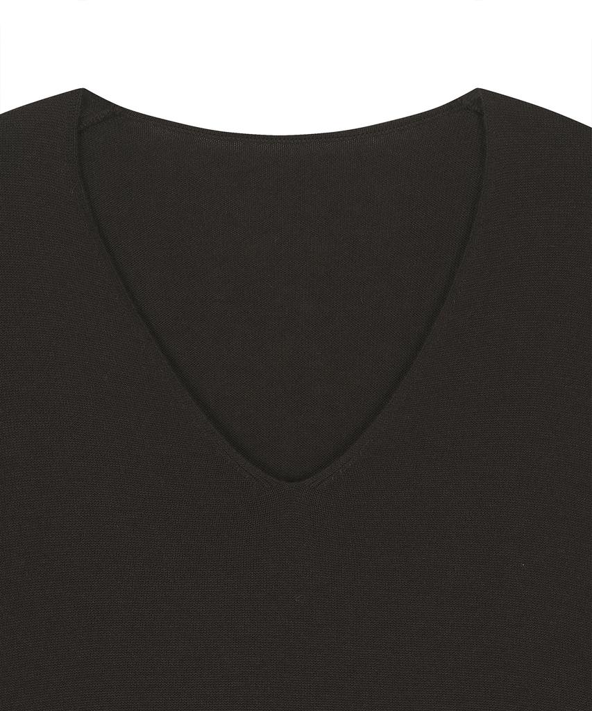 NOIRER Silk Wool Blend Deep V-Neck Knit (Brown)