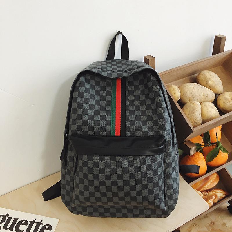 Schultasche1011 neue Mode klassisches Karomuster koreanische Version Rucksack mit großer Kapazität personalisiert trendig Herren Leder Outdoor Reise Rucksack