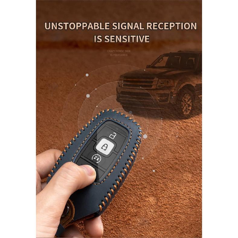 SANRILY Handmade Leather Key Fob Cover for Lincoln Continental MKC MKZ MKX 2017-2022, Navigator 2018-2022, Nautilus 2020-2022 Keyless 3/4/5 Button